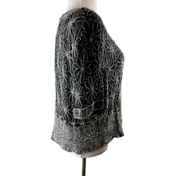 *Flawed* Vintage Laurence Kazar Silk Beaded Embellished Top Black Plus Size 3X - Picture 4 of 12